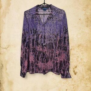 sheer purple watercolor 100% silk longsleeve button down